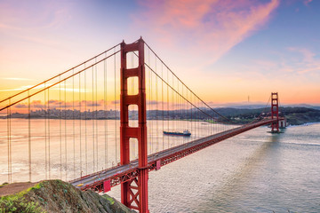 Famous Golden Gate Bridge, San Francisco at sunset