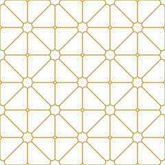 Elegant linear oriental style ornament seamless vector pattern in gold