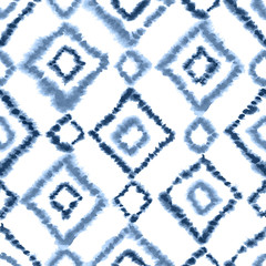 Geometric moroccan rug seamless watercolor pattern in indigo blue