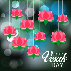 Vector illustration of a Banner for Vesak Day with Pink Lotus Flower. 