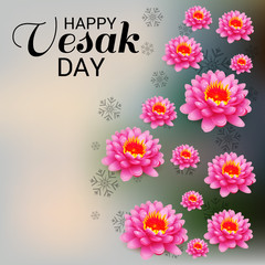 Vector illustration of a Banner for Vesak Day with Pink Lotus Flower. 