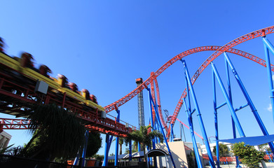 Fun park  roller coaster at amusement park 