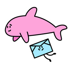ピンクのイルカと一緒に泳ぐメール