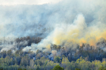 May 2019. In the southern Urals, established dry and hot weather. As a result, fires have become frequent. In the photo – burning ridge Irendyk, located between the cities of Miass and Uchaly.