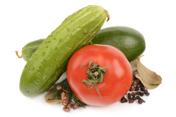 tomatoes, cucumbers and spices