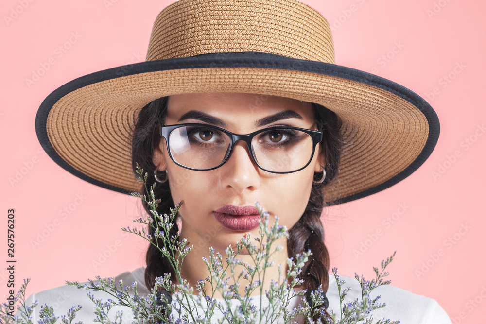 Canvas Prints portrait of beautiful young woman with flowers