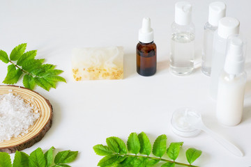 Beauty and fashion concept with spa set on white background