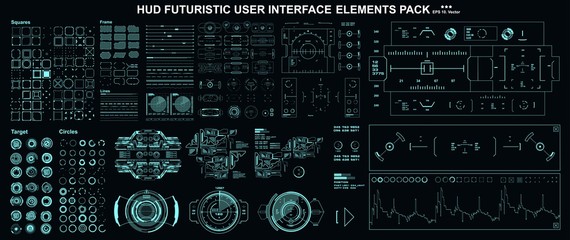 HUD elements mega set pack. Dashboard display virtual reality technology screen. Futuristic user interface.