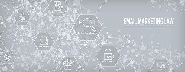 Email Marketing Rules and Regulations Icon Set & Web Header Banner