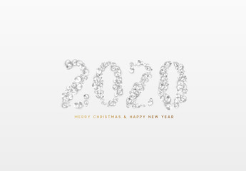 2020 New Year. Text of white and silver gems sparkles with bright rhinestones.
