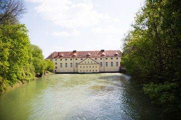 View from the Schinderbridge in Munich, Flaucher, Flauchersteg, Isar, Isarauen