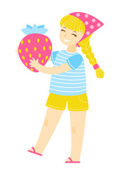 Cute happy girl with fresh strawberry isolated on white