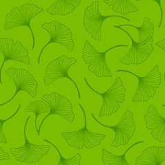 Gordijnen Naadloos patroon met ginkgobladeren versierd op groene achtergrond © evgeniya_m