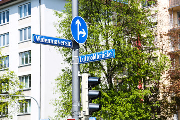Fototapeta premium Luitpoldbrücke, street sign in Munich