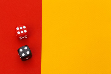 Gaming dice on color background