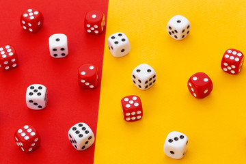 Gaming dice on color background