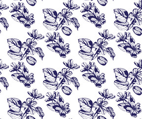flowers seamless patern. Hand drawn ink illustration. Wallpaper or fabric design. Vector pattern.