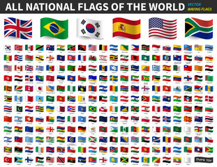 All national flags of the world . Waving flag design . Vector . - obrazy, fototapety, plakaty
