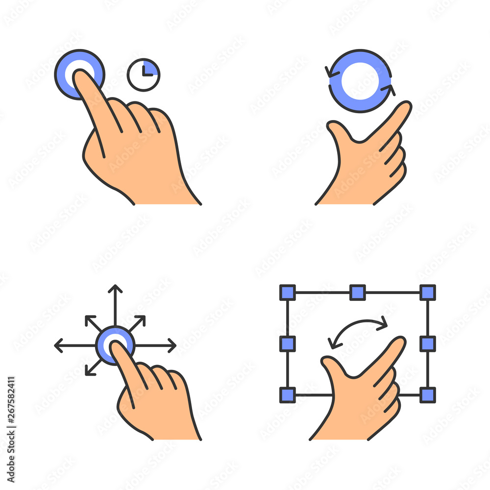 Poster touchscreen gestures color icons set