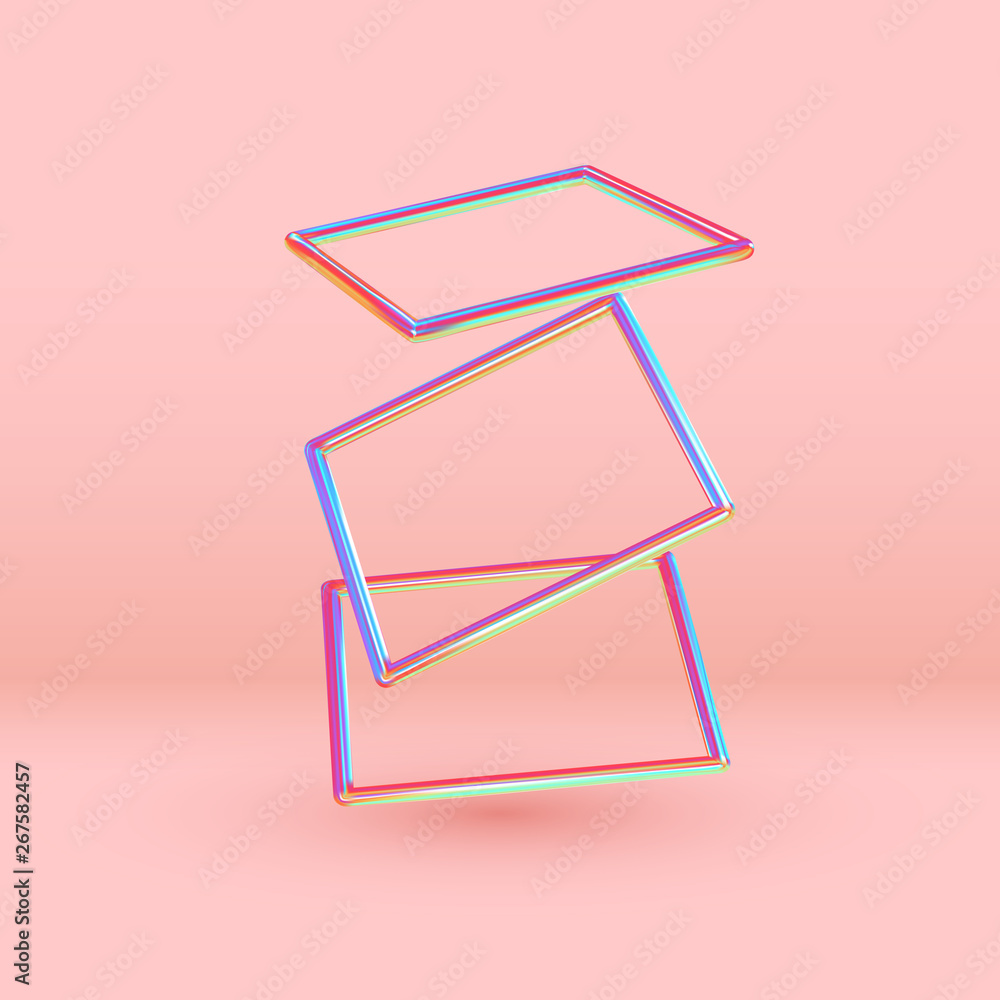 Poster 3d rectangle shape objects. minimal abstract background with gradient blue and pink color elements s