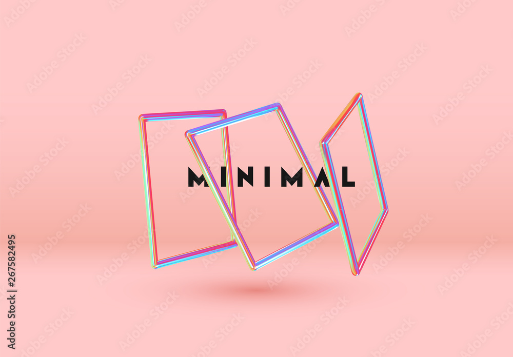 Poster 3d rectangle shape objects. minimal abstract background with gradient blue and pink color elements s