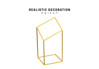 Golden geometric 3d object isolated on white background