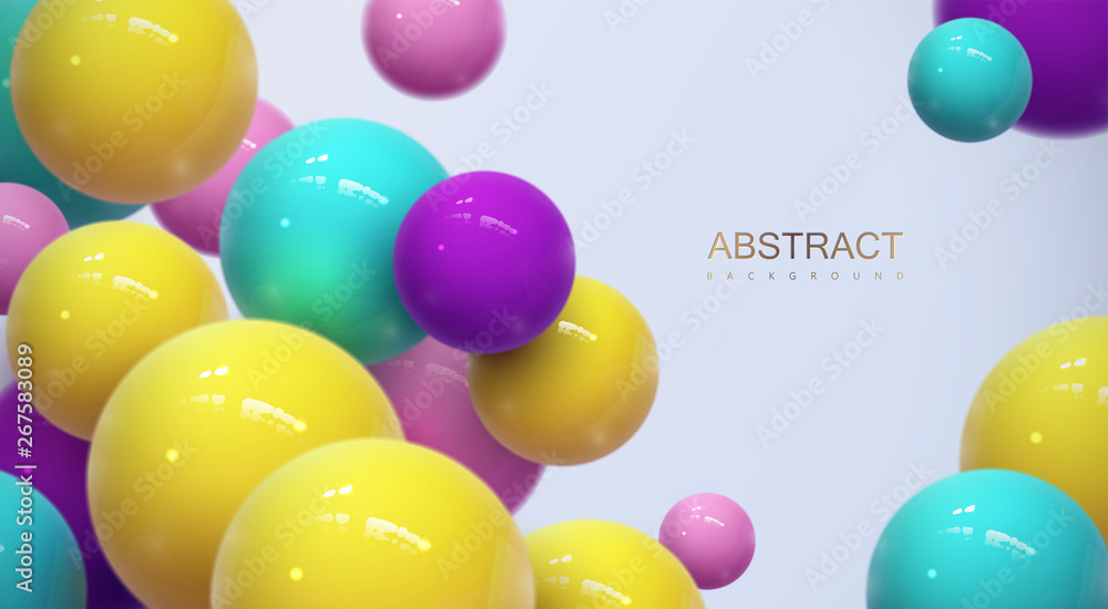 Poster abstract background with dynamic 3d spheres