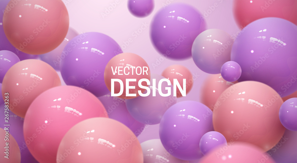 Poster abstract background with dynamic 3d spheres