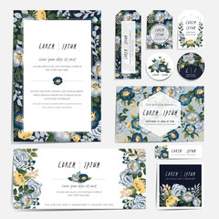 Vector illustration set of floral cards in spring for wedding, anniversary, birthday parties. Design for icons, web design, print project for banner, poster, invitation, brochure and scrapbook. 	