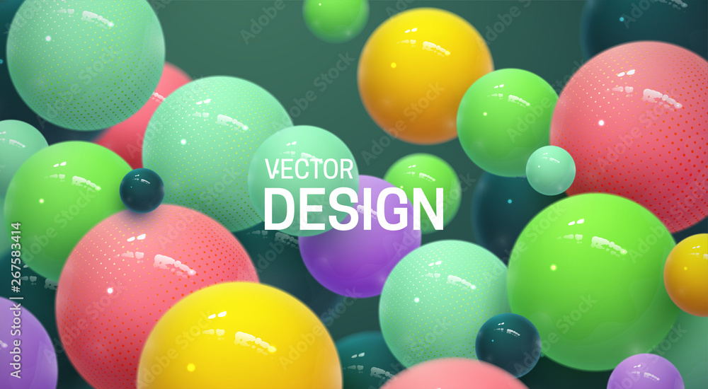 Poster abstract background with dynamic 3d spheres