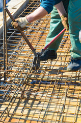 Construction worker, reinforcement on construction site