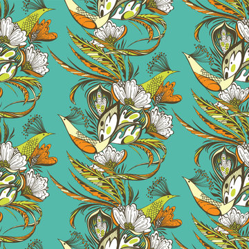 Paradise flower and birds pattern
