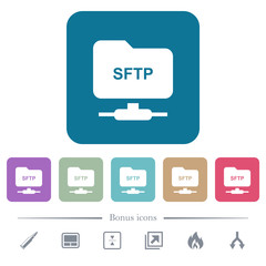 FTP over SSH flat icons on color rounded square backgrounds