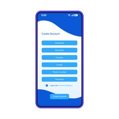 Create account smartphone interface vector template