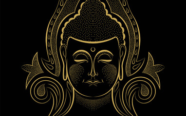 Gold Buddha face traditional asian art concept