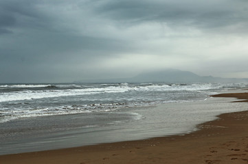 Cloudy and gray day on the beach