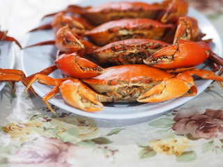 Steamedcrab on the blue plate