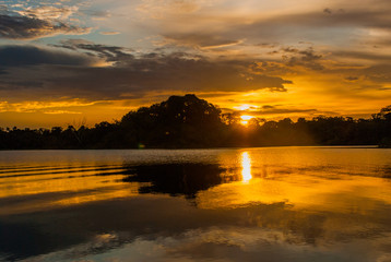 Beautiful sunset landscape overlooking the river and the Amazon jungle. Manaus, Amazonas, Brazil