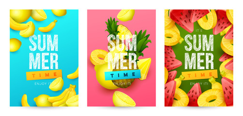 Summer background with fruits. Vector illustration