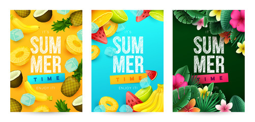 Summer background with fruits. Vector illustration
