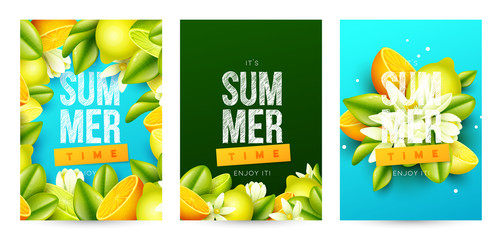 Summer background with fruits. Vector illustration