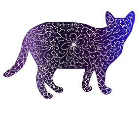 Elegant cat, silhouette, hand-painted in Indian style, print, design