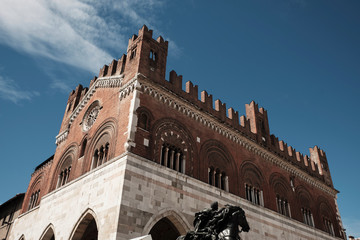 Gothic palace (Palazzo Gotico) in the Main square of Piacenza on a sunny day.