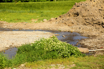 dirty water flowing from the ditch