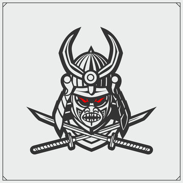 recommend clip art: Samurai warrior mask. Japanese warrior emblem. Print design for t-shirt.