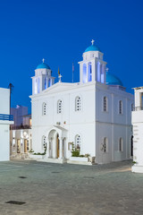 Cycladic greek orthodox church in Parikia on Paros island, Greece.