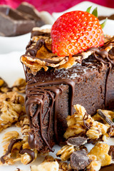 slice of chocolate cake with muesli