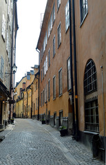 Fototapeta premium Cobbled street in Stockholm's old town