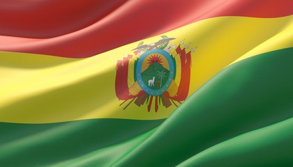 Waved highly detailed close-up flag of Bolivia. 3D illustration.