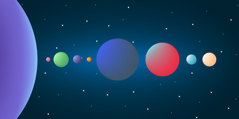 Alien system. Planet and the space. Adventure at universe. Eight planets. Vector illustration design.